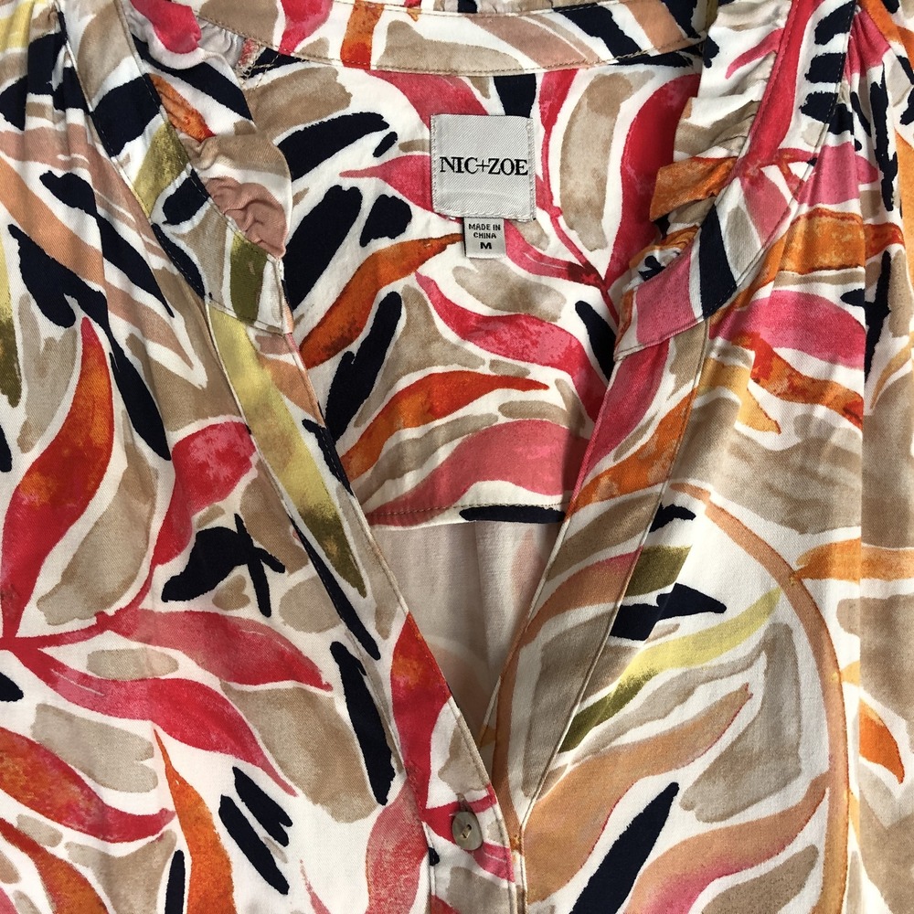 NIC+ZOE Shirt Womens Medium Multicolor Floral V Neck Button Long Sleeve Top - Picture 4 of 9